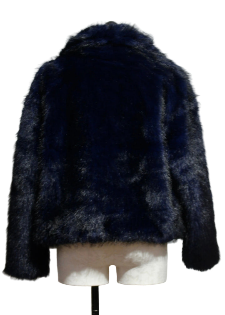Back view of The Short Navy Faux Fur Jacket by Nikky 