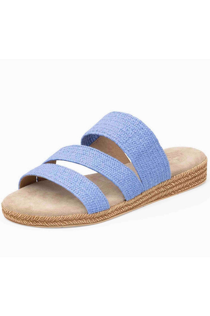 Celeste Blue Ibiza Three-Strap Raffia Sandal by Charleston Shoe Company