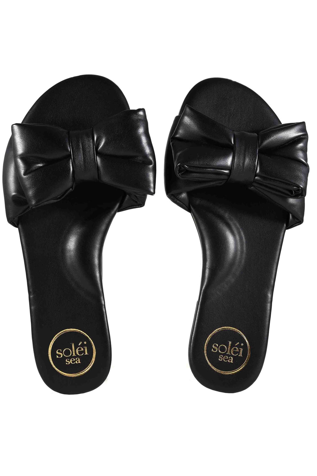 Black Rafie Bow Slide Sandal by Solei Sea