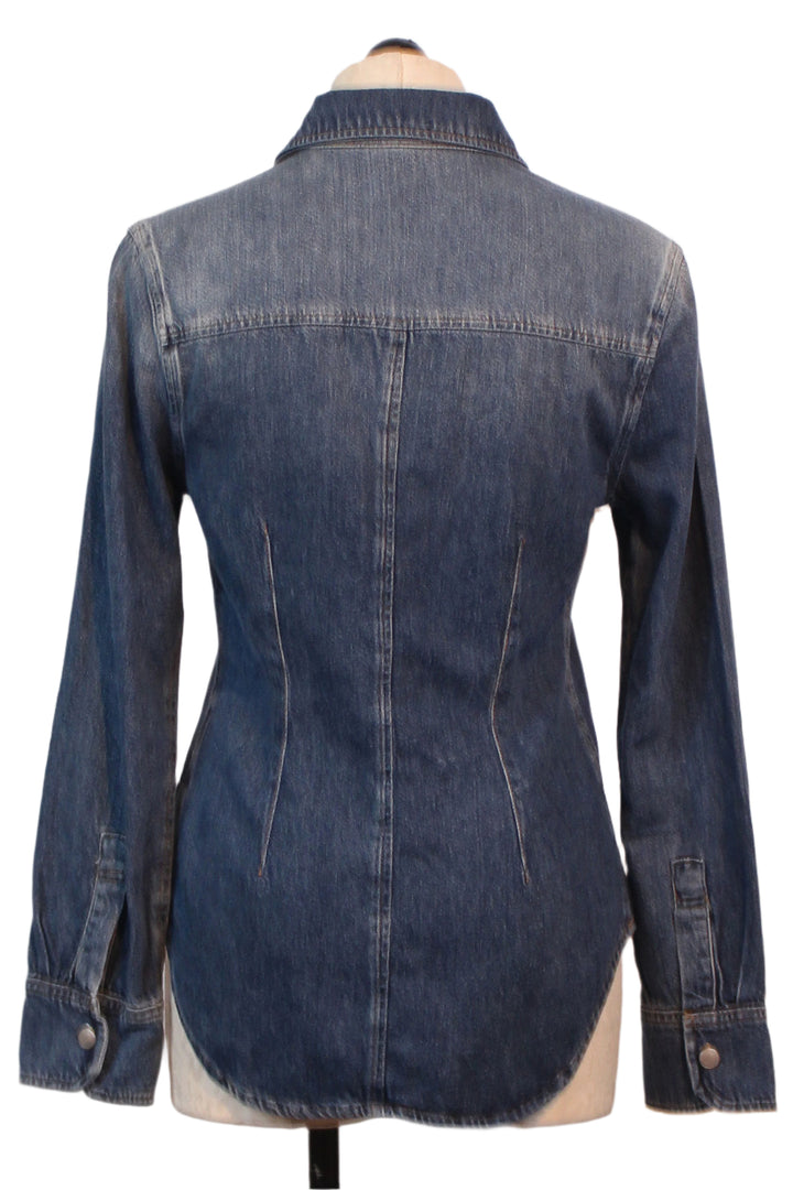 back view of Lapis colored Ines Denim Long Sleeve snap front Shirt by DL1961