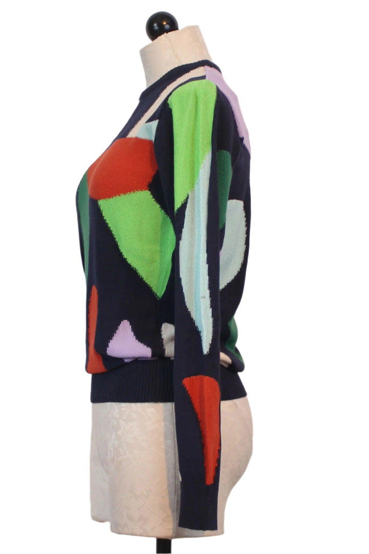 side view of Iradi GOTS Sweater by SKFK in the  Basterretxea print