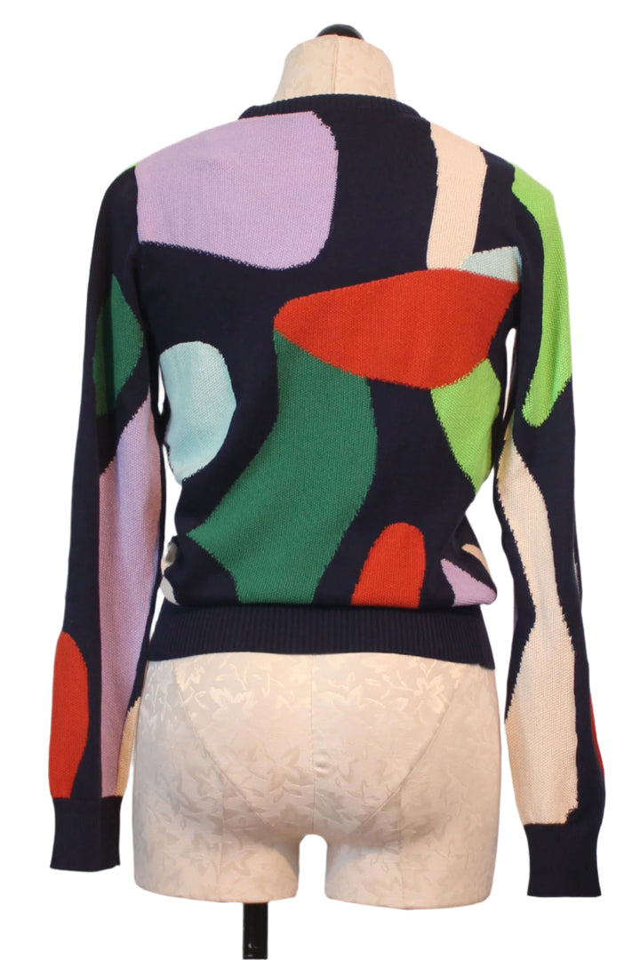 back view of the Iradi GOTS Sweater by SKFK in the  Basterretxea print