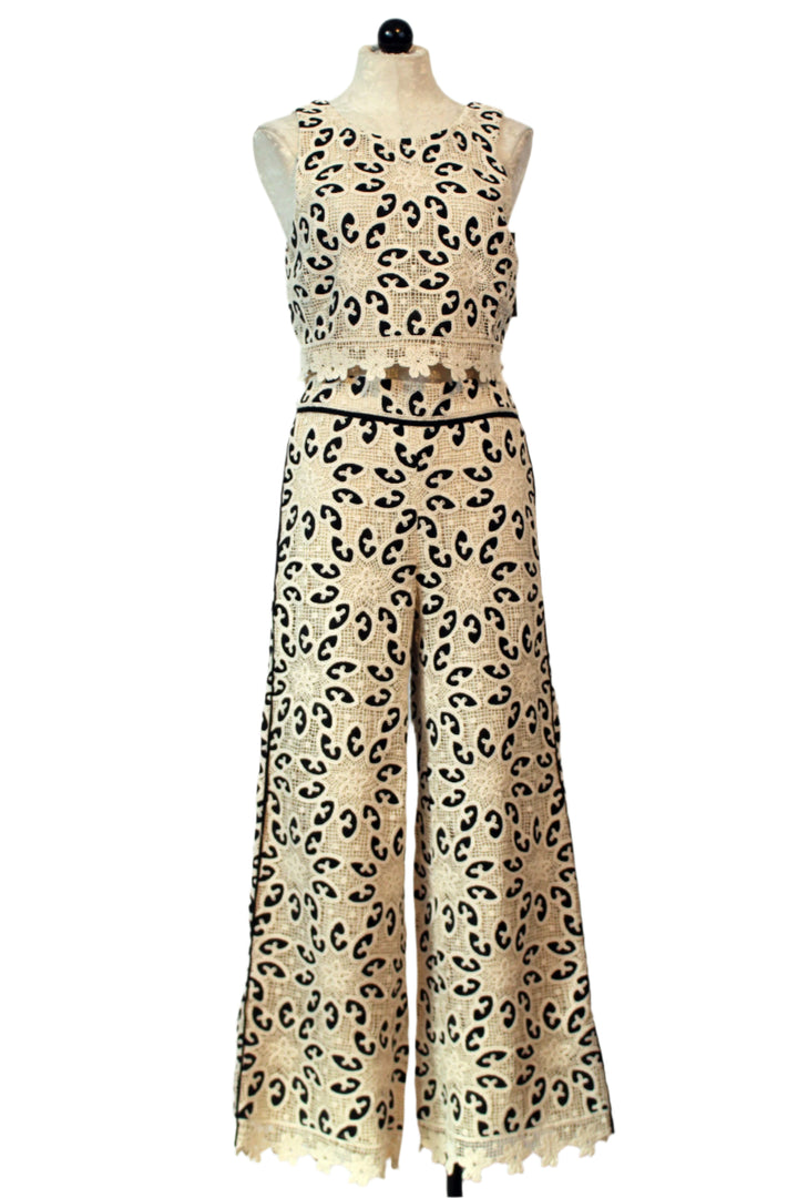 Isabelle Ivory Lace with Black cropped top with matching Ivory lace with Black Celina Pant by Caballero