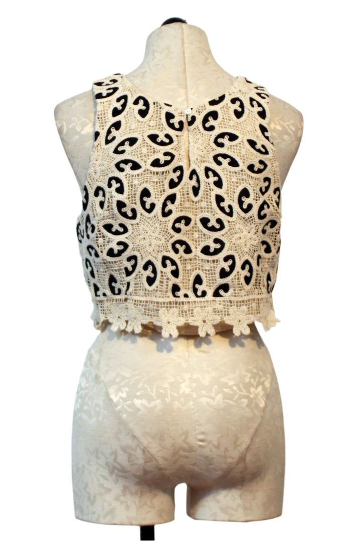 back view of Ivory Lace with Black Cropped Isabelle Top by Caballero