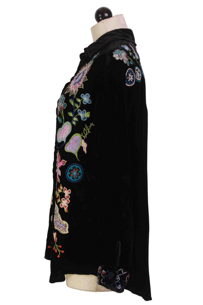 side view of Black Pacifica Velvet Oversized Shirt by Johnny Was
