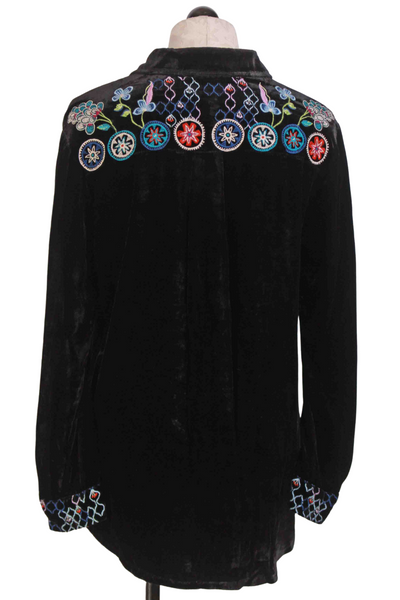 back view of Black Pacifica Velvet Oversized Shirt by Johnny Was