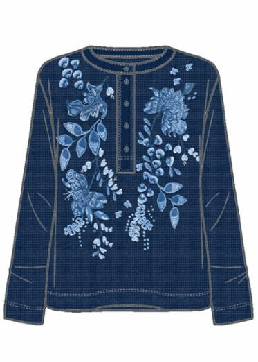 MIXED MEDIA HENLEY THERMAL in Antique Navy