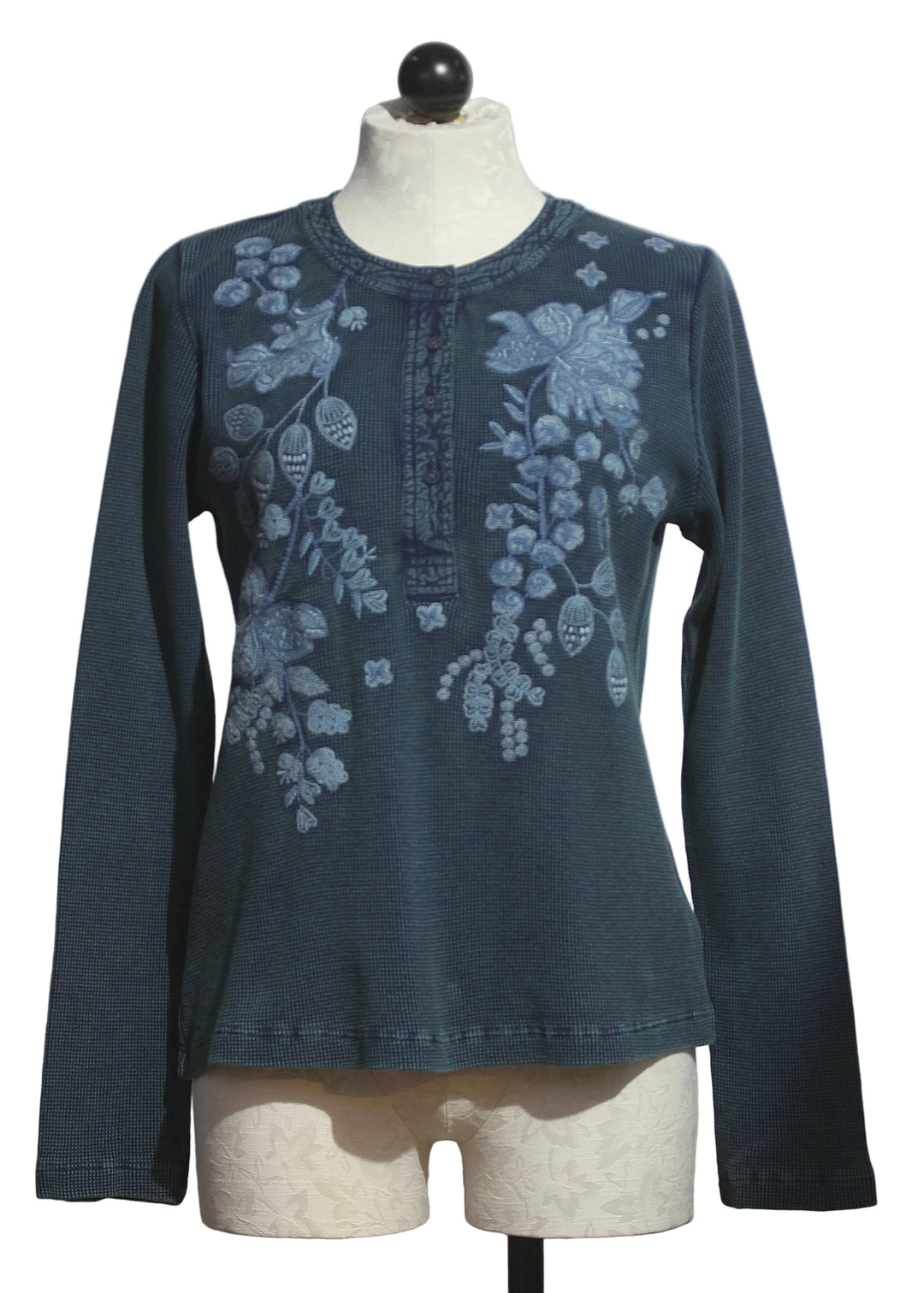 The Mixed Media Thermal Henley by Johnny Was in Antique Navy