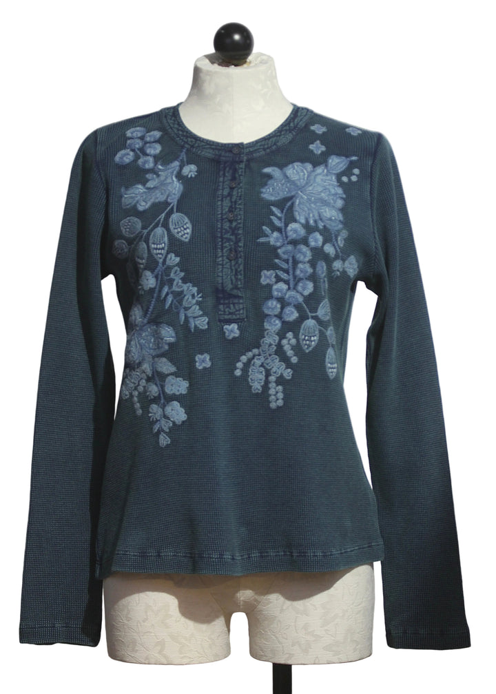 The Mixed Media Thermal Henley by Johnny Was in Antique Navy