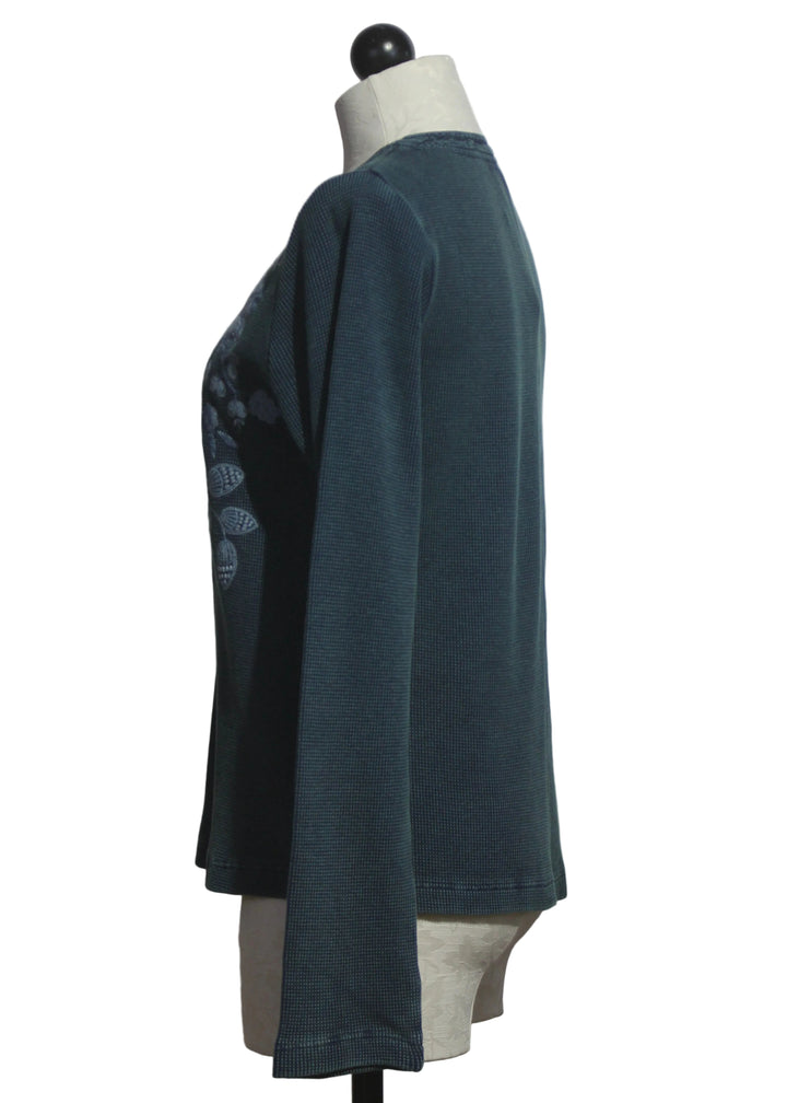 side view of The Mixed Media Thermal Henley by Johnny Was in Antique Navy