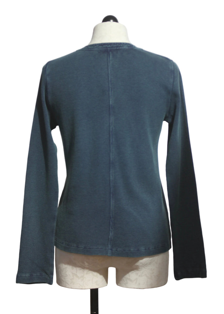 back view of The Mixed Media Thermal Henley by Johnny Was in Antique Navy