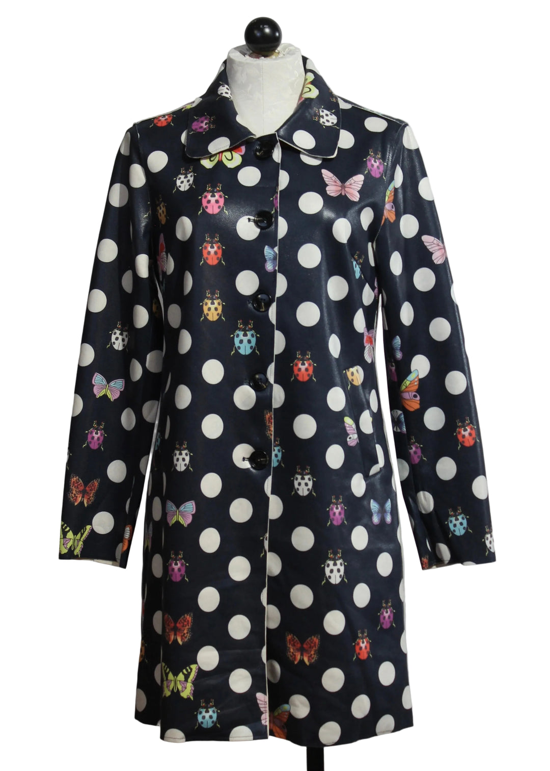 The Polka Dot & Butterfly Print Pleather Jacket by Adore in Black Multi