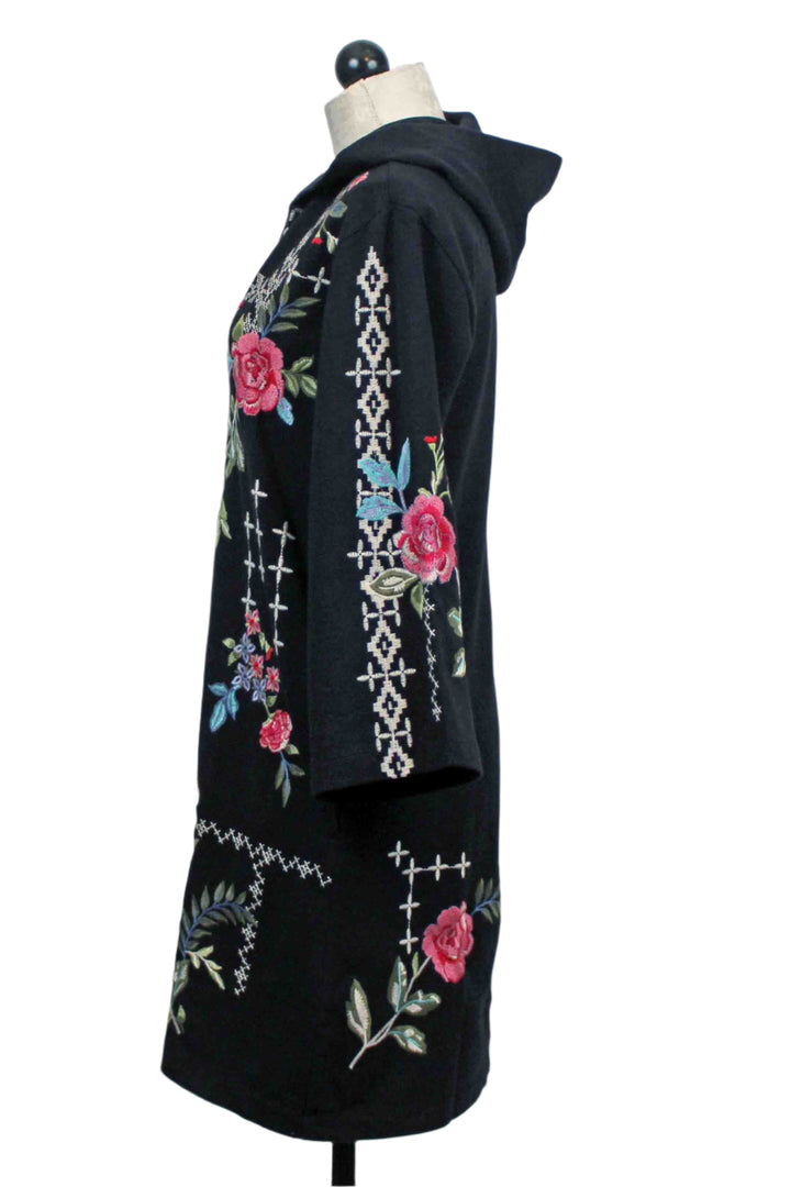 side view of Black Hooded Knit Beach Dress by Johnny Was