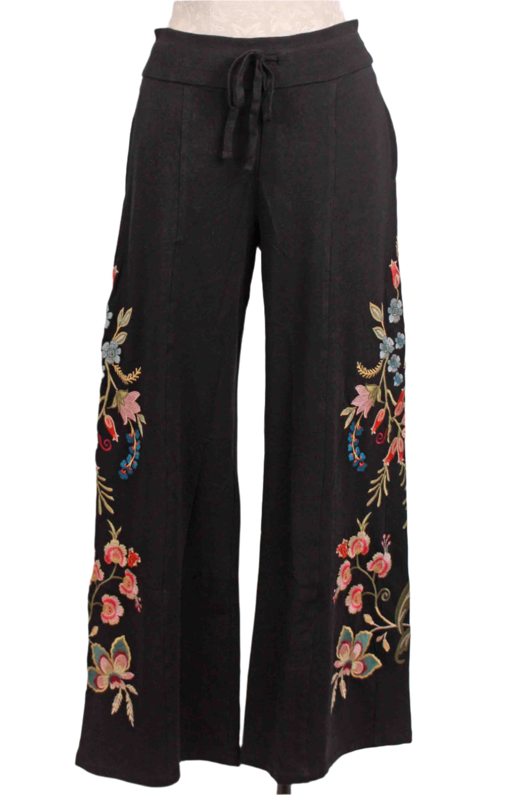 Black embroidered Julianna French Terry Seamed Pant by Johnny Was