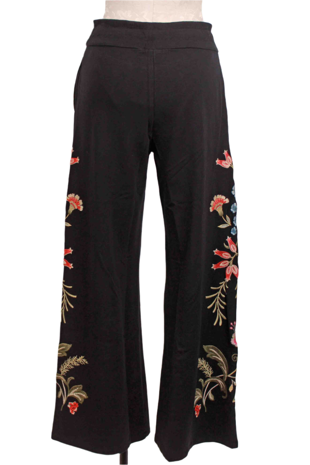 back view of Black embroidered Julianna French Terry Seamed Pant by Johnny Was