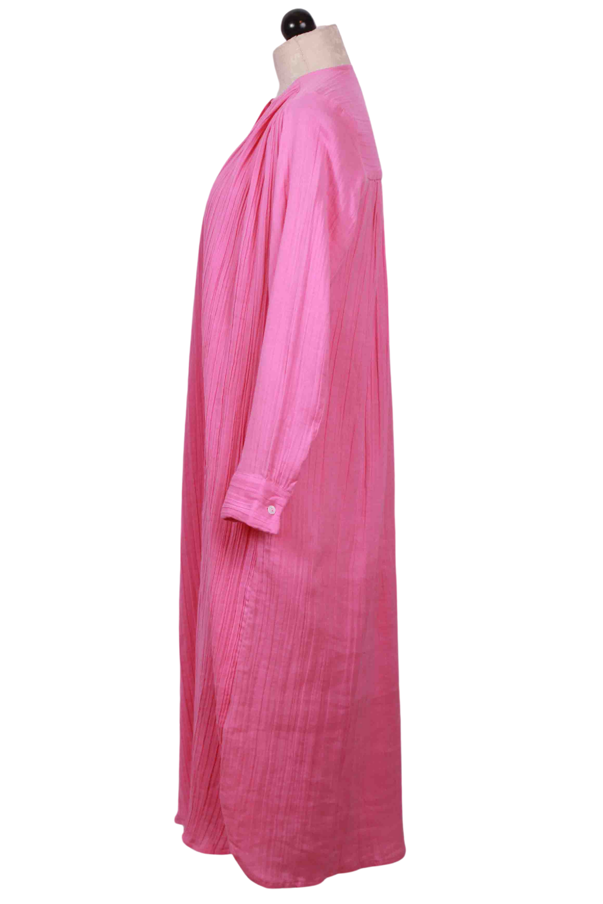 side view of Azalea Pink Gauzy Cotton Jasmine Shirt Dress by Mille