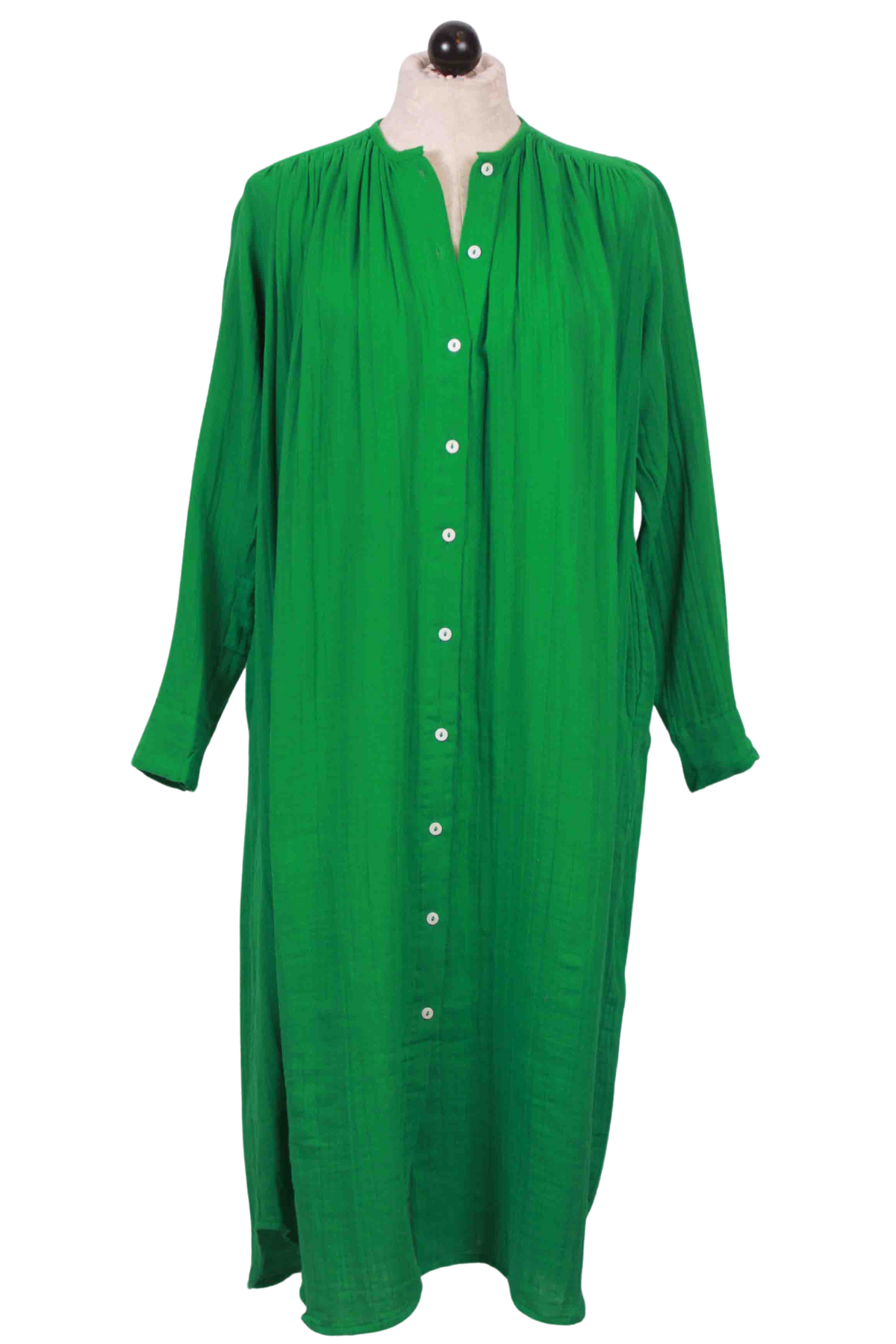 Kelly Green Gauzy Cotton Jasmine Shirt Dress by Mille