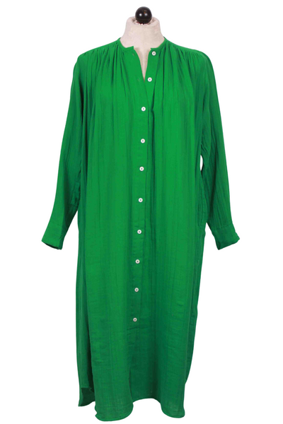 Kelly Green Gauzy Cotton Jasmine Shirt Dress by Mille