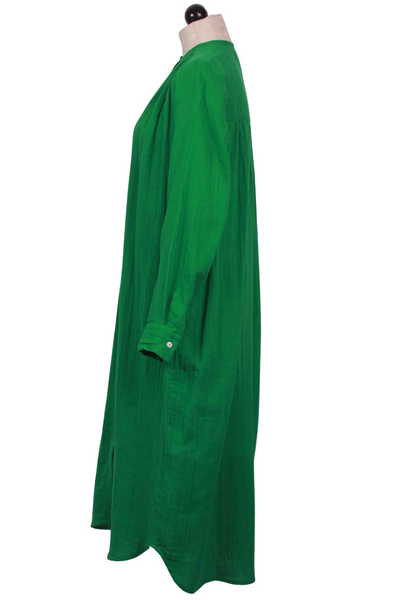 side view of Kelly Green Gauzy Cotton Jasmine Shirt Dress by Mille
