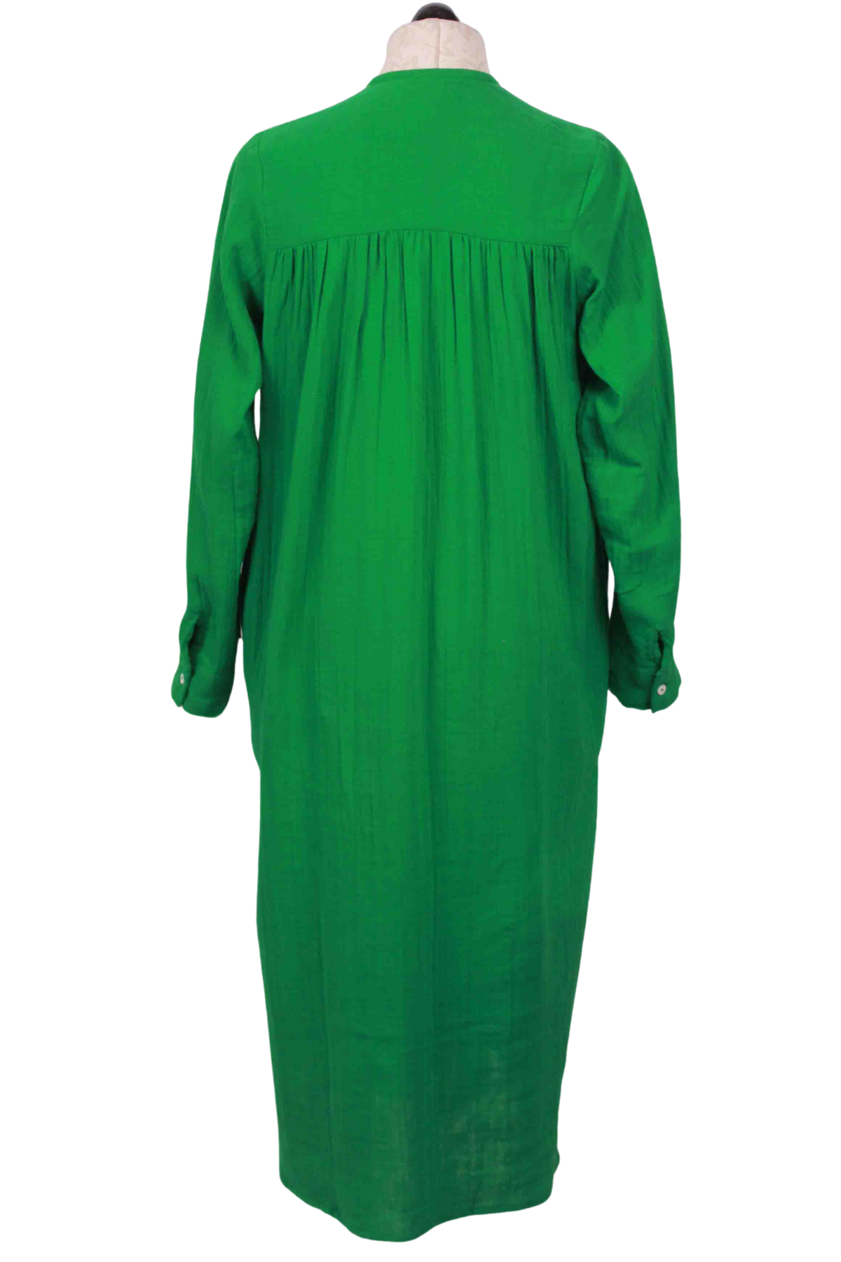 back view of Kelly Green Gauzy Cotton Jasmine Shirt Dress by Mille