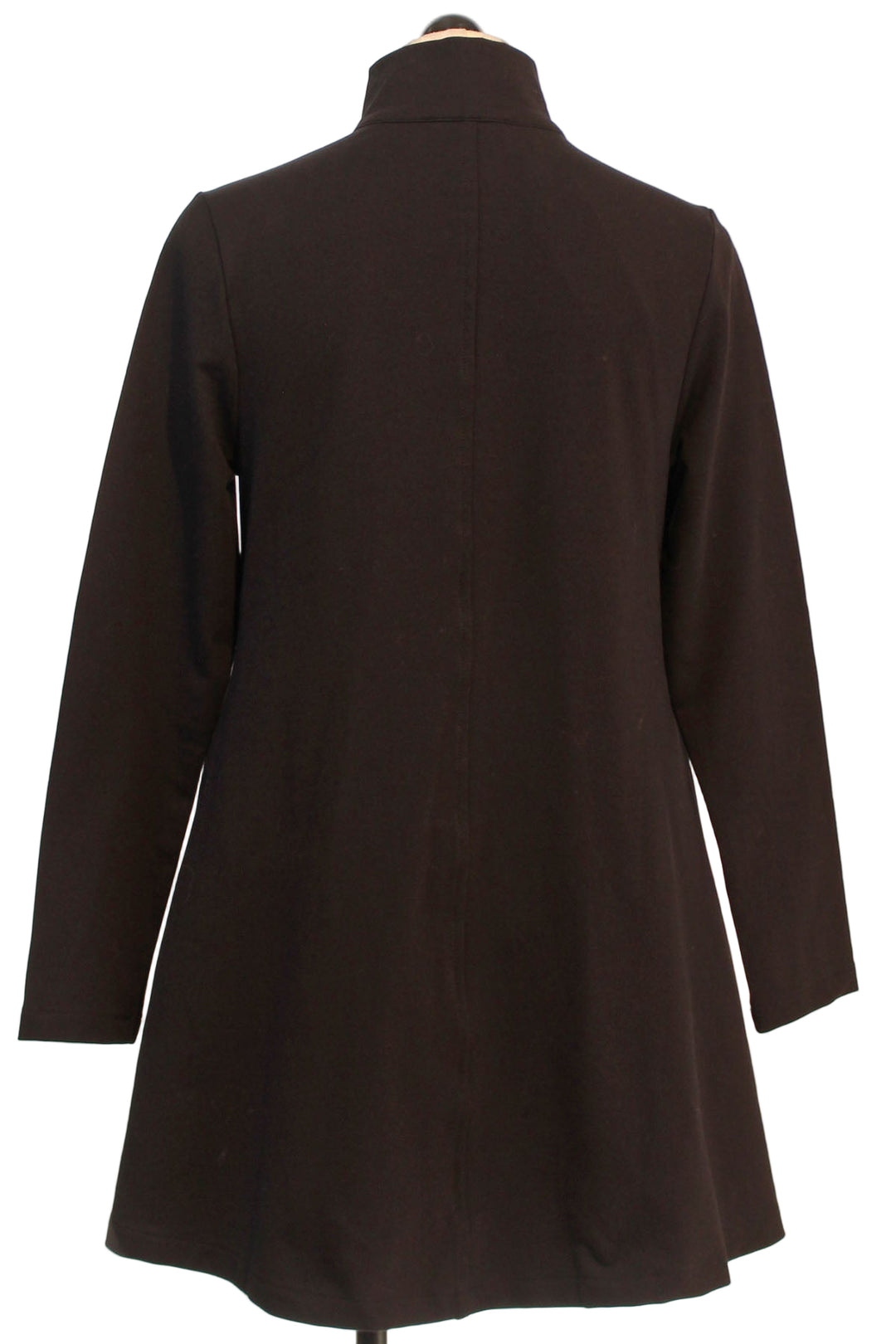 back view of Jenny Zip Front Hi-Lo Jacket by Kozan with ruched rosette-like detail along the front