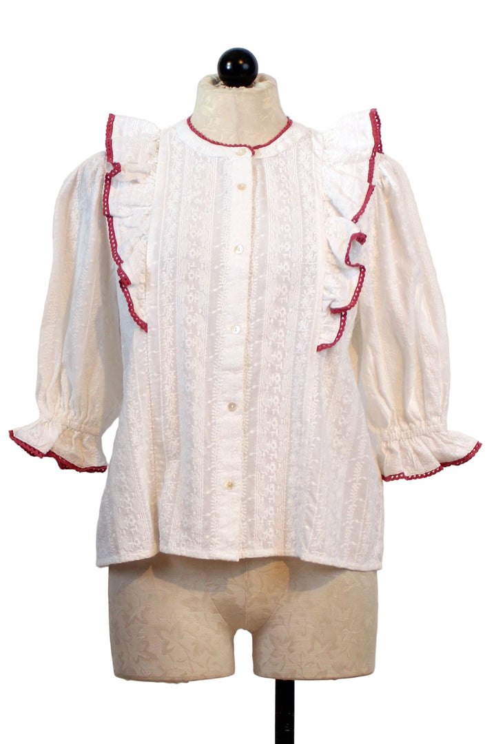 White Ruffled Shoulder Jo Blouse by Sonmer