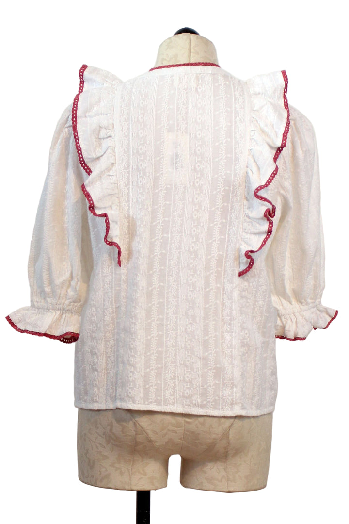 back view of White Ruffled Shoulder Jo Blouse by Sonmer