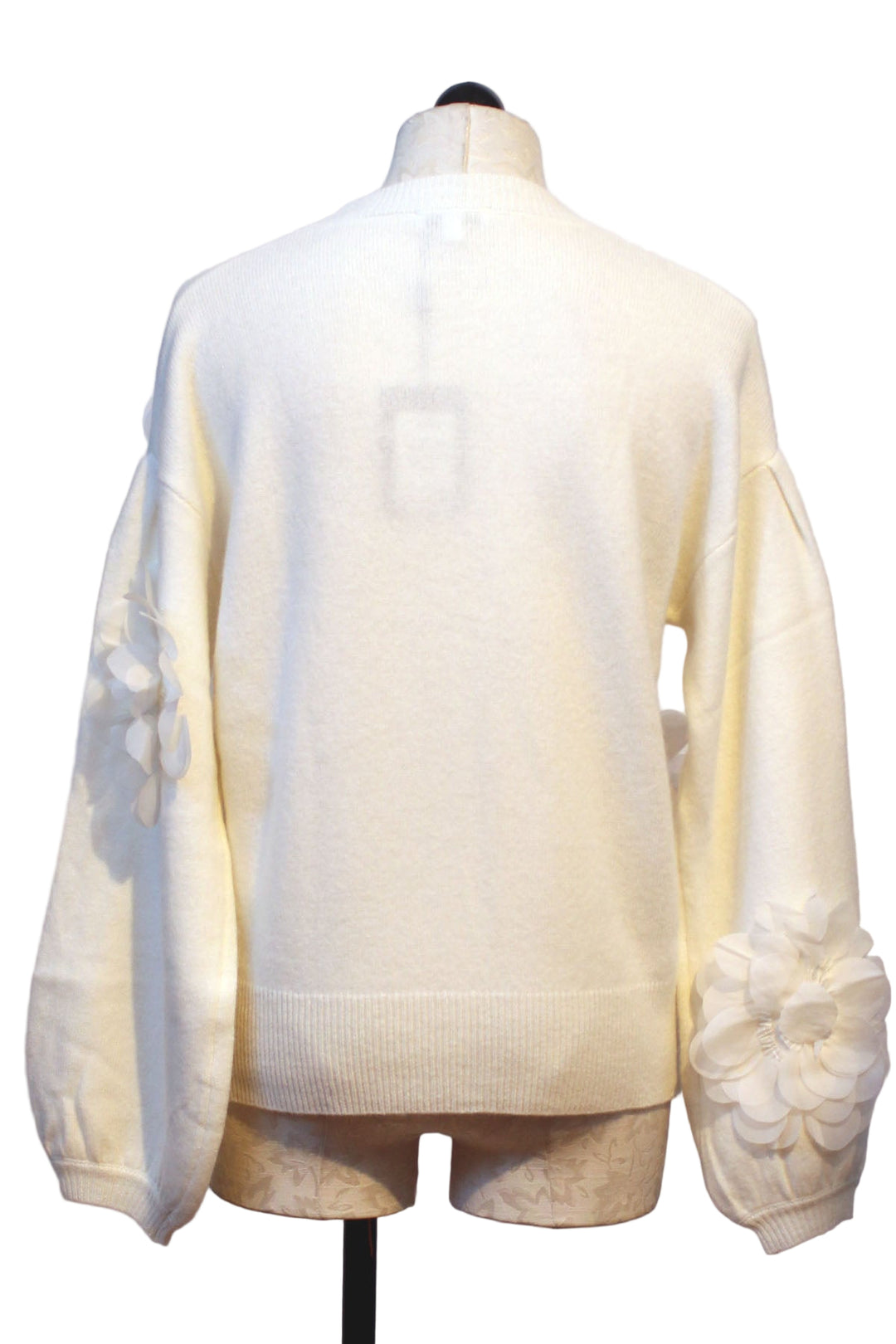 back view of Ivory Round Neck 3D Applique Sweater by Jessie Liu