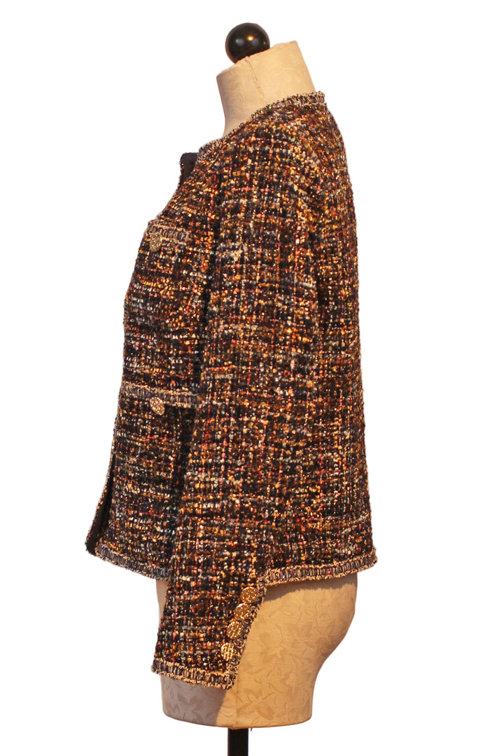 side view of Black Multi Tweed Jacket with Gold Buttons by Leo and Ugo