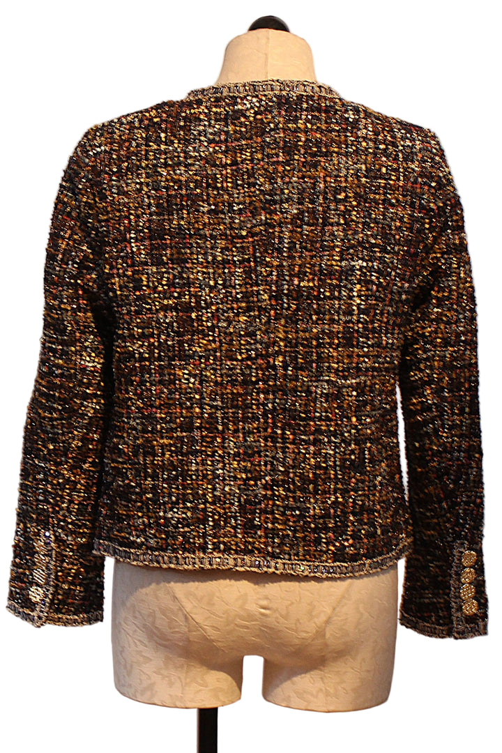 back view of Black Multi Tweed Jacket with Gold Buttons by Leo and Ugo
