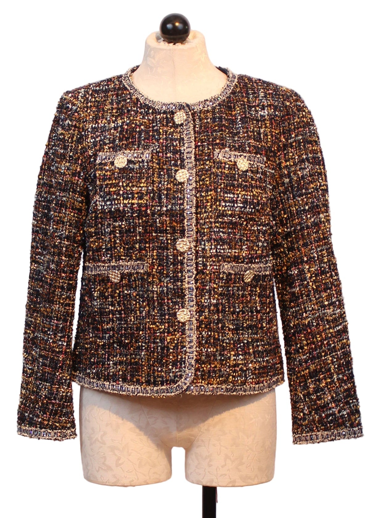Black Multi Tweed Jacket with Gold Buttons-Leo and Ugo – Inspire Me