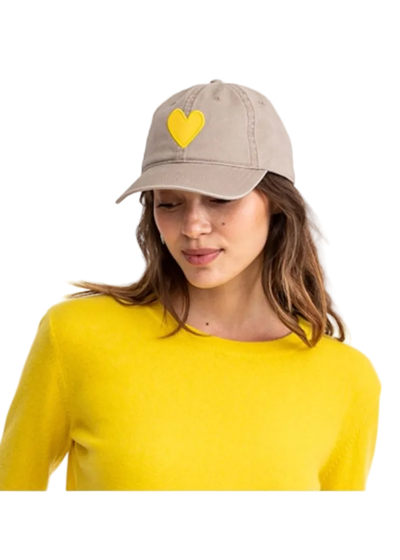 model wearing the Baseball Hat Heart Patch Sand/Sunshine