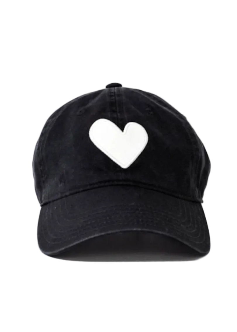 Black Baseball Hat with White Heart Patch by Kerri Rosenthal