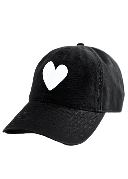 side view of Baseball Hat Heart Patch Black White-Kerri Rosenthal