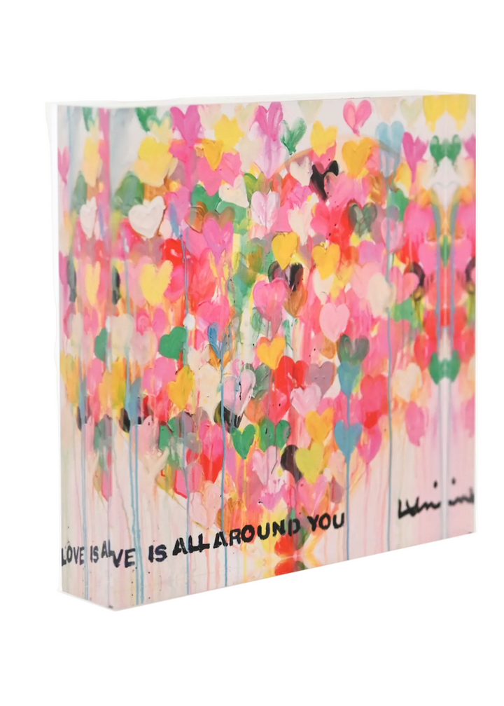 angled side view of Love Is All Around You Block of Love by Kerri Rosenthal