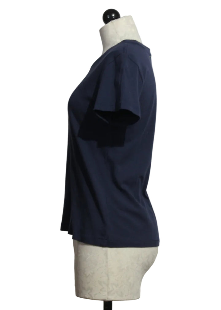 side view of The Indigo Blue Suke Imperfect Heart Tee by Kerri Rosenthal 