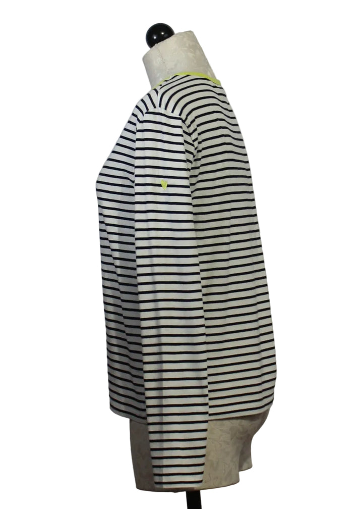 side view of KR Black and White Striped Long Sleeve Tee by Kerri Rosenthal