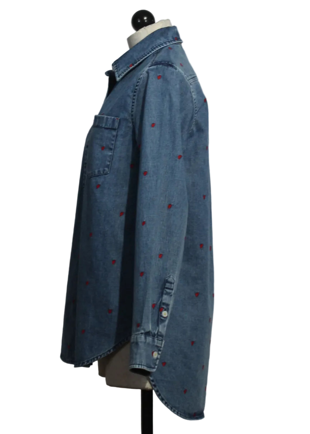 side view of Mia Tiny Hearts Denim Shirt by Kerri Rosenthal