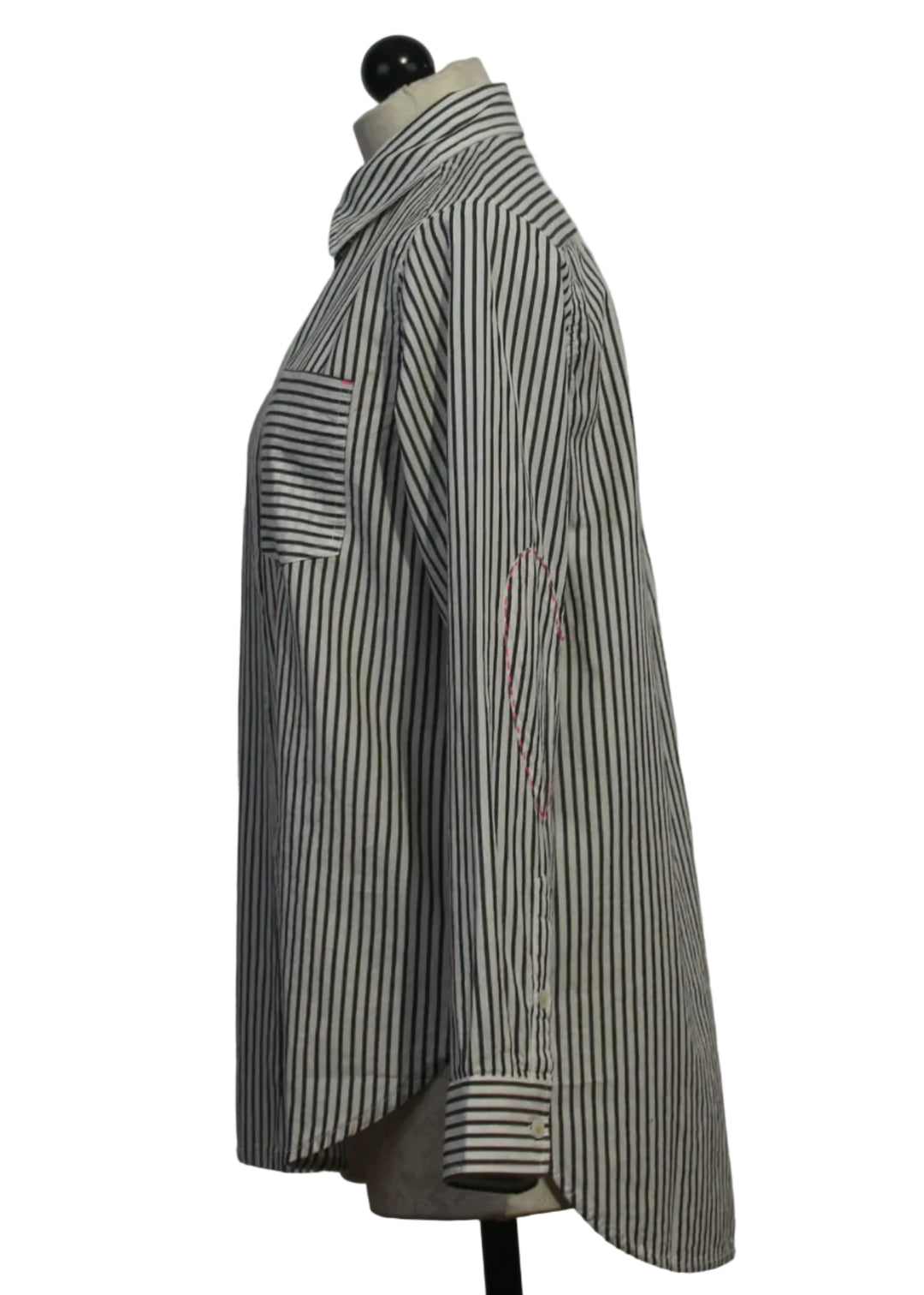 Side view of Mia Black and White Striped Shirt by Kerri Rosenthal