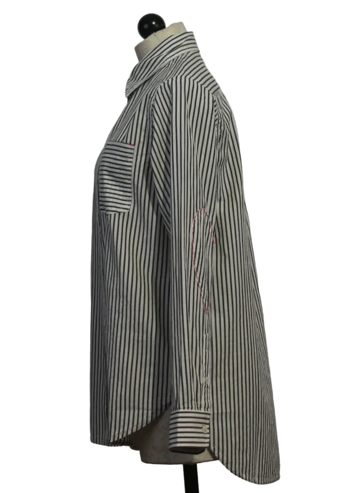 Side view of Mia Black and White Striped Shirt by Kerri Rosenthal