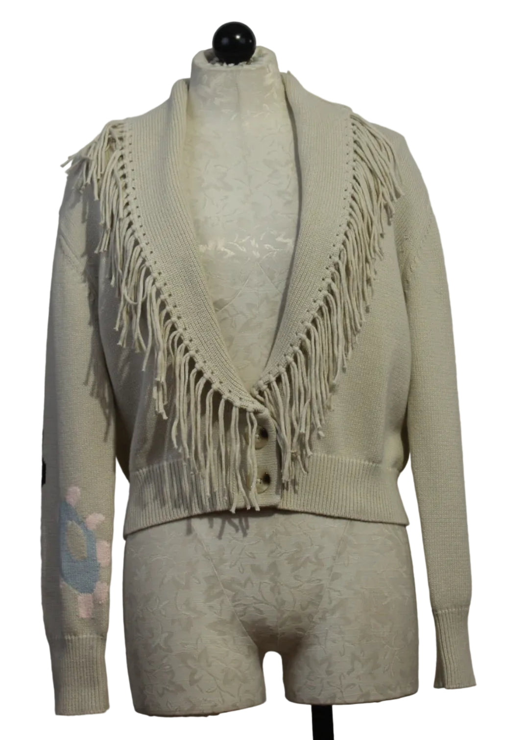 Chalk Colored Fringes Shawl Collar Cardigan by Kerri Rosenthal