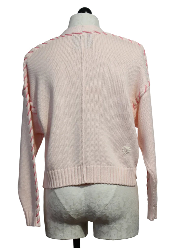 back view of Drop Shoulder Open Front Sugar Pink Sienna Cardigan by Kerri Rosenthal