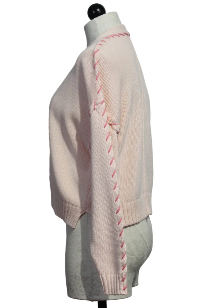 side view of Drop Shoulder Open Front Sugar Pink Sienna Cardigan by Kerri Rosenthal