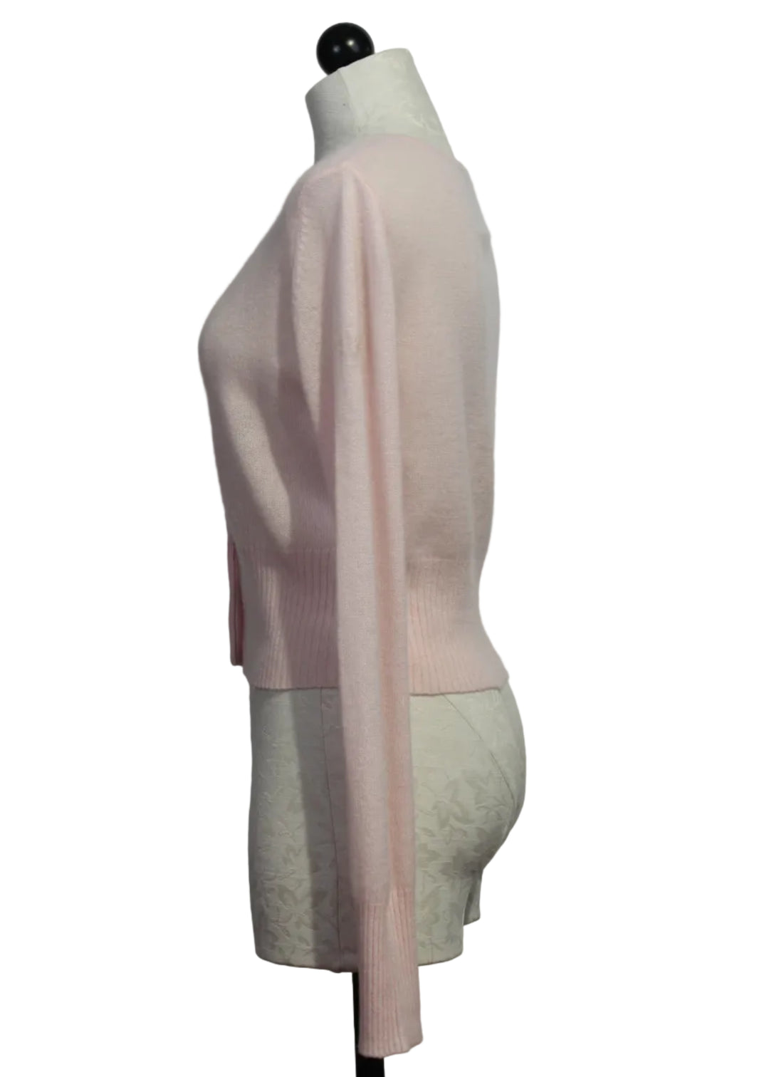 side view of Pink Cropped Charmed Cardigan by Kerri Rosenthal 
