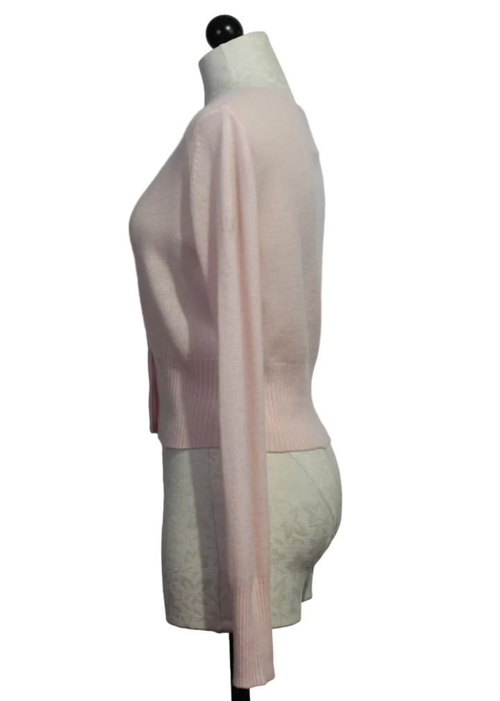 side view of Pink Cropped Charmed Cardigan by Kerri Rosenthal 