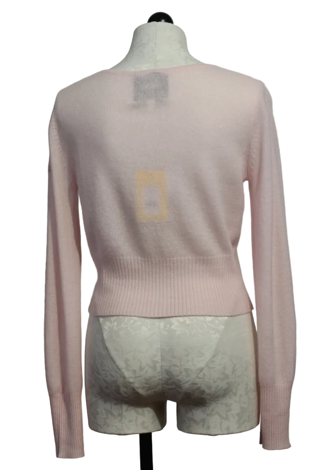 back view of Pink Cropped Charmed Cardigan by Kerri Rosenthal 