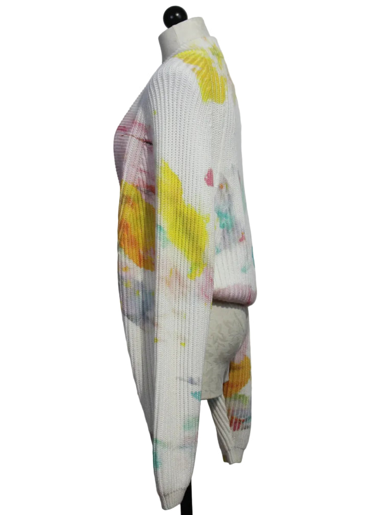 side view of Multicolored Artist Print Studio Hug Shrug by Kerri Rosenthal 