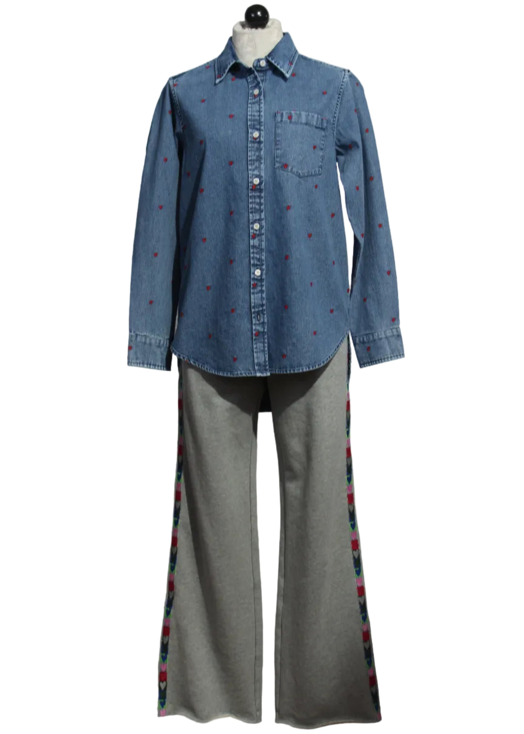 Weekend Love Brigade Sweatpants and Mia Tiny Hearts Denim Shirt by Kerri Rosenthal