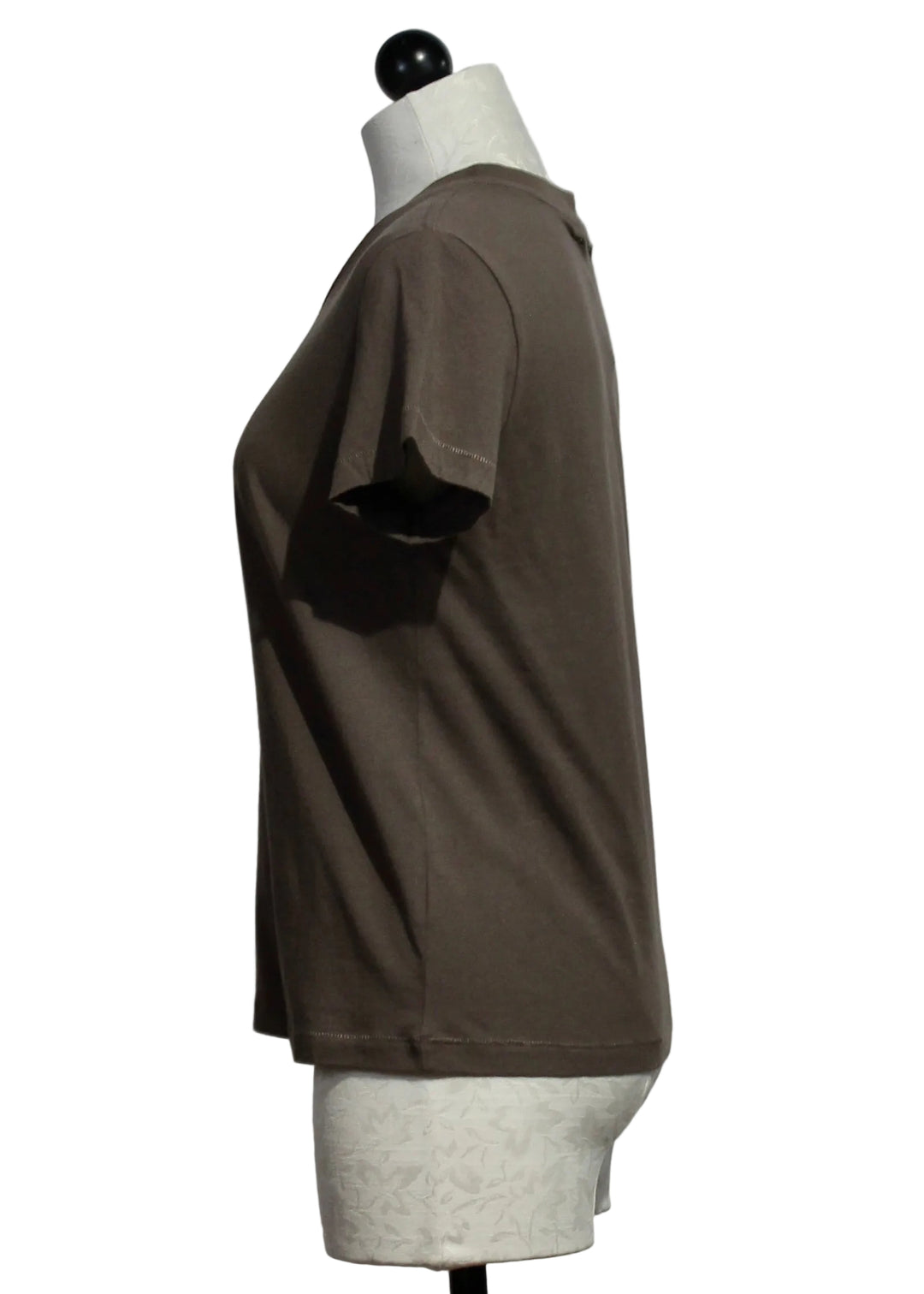 side view of Caramel Earth Suke Imperfect Heart Tee by Kerri Rosenthal 