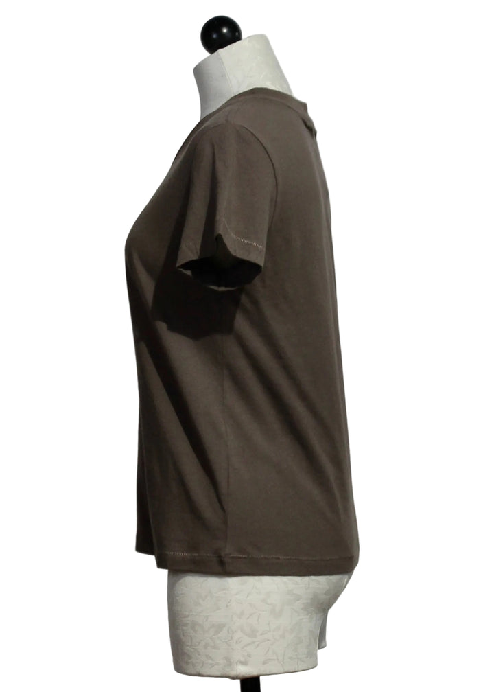 side view of Caramel Earth Suke Imperfect Heart Tee by Kerri Rosenthal 